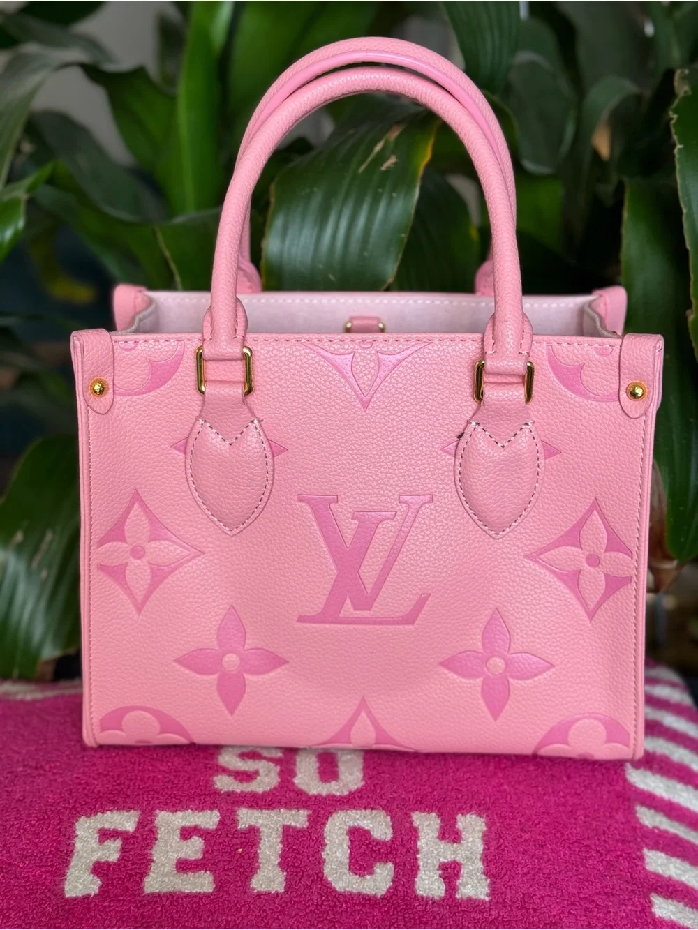 Pink Monogram Embossed Satchel